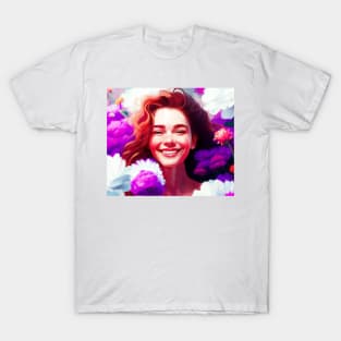 Woman happy portrait with flowers T-Shirt